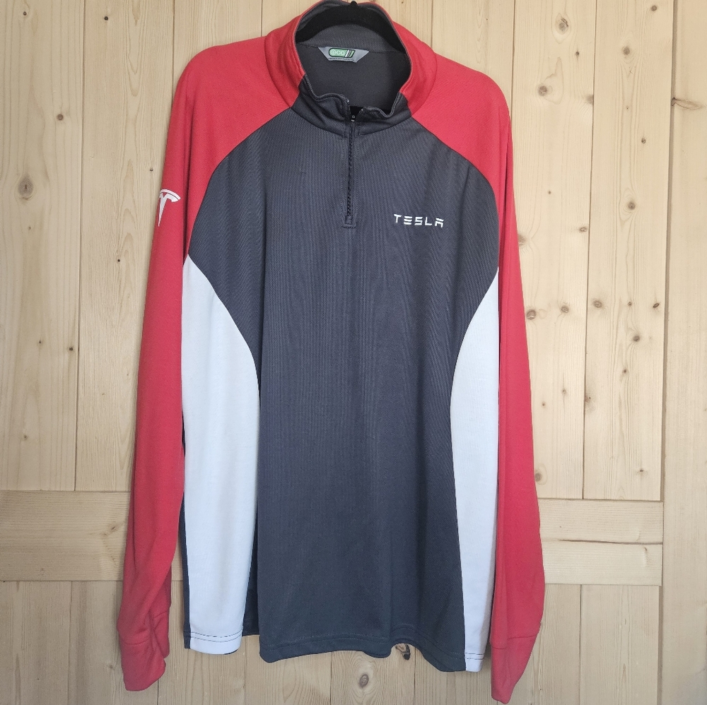 XXL Men's Tesla Red and Gray 1/4 Zip-Up Long Sleeve